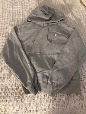 Champion Gray Crewneck Hoodie with Small Chest Logo